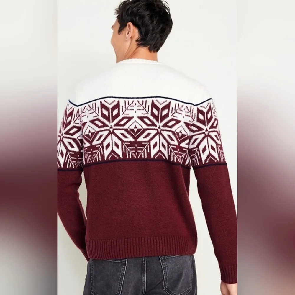 Old Navy SoSoft Maroon White Crewneck Sweater Snowflake Size XL NWOT E-3001
